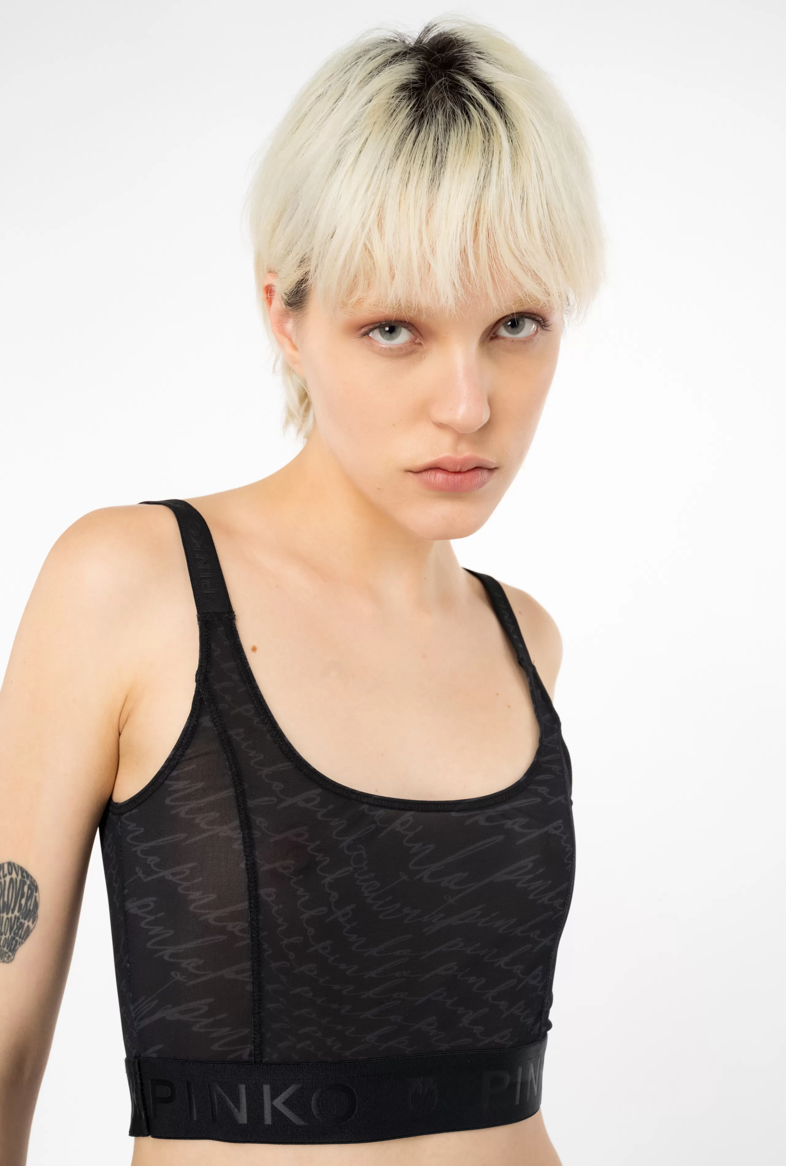 PINKO TOPY-Crop Top Z Lejącym Logo