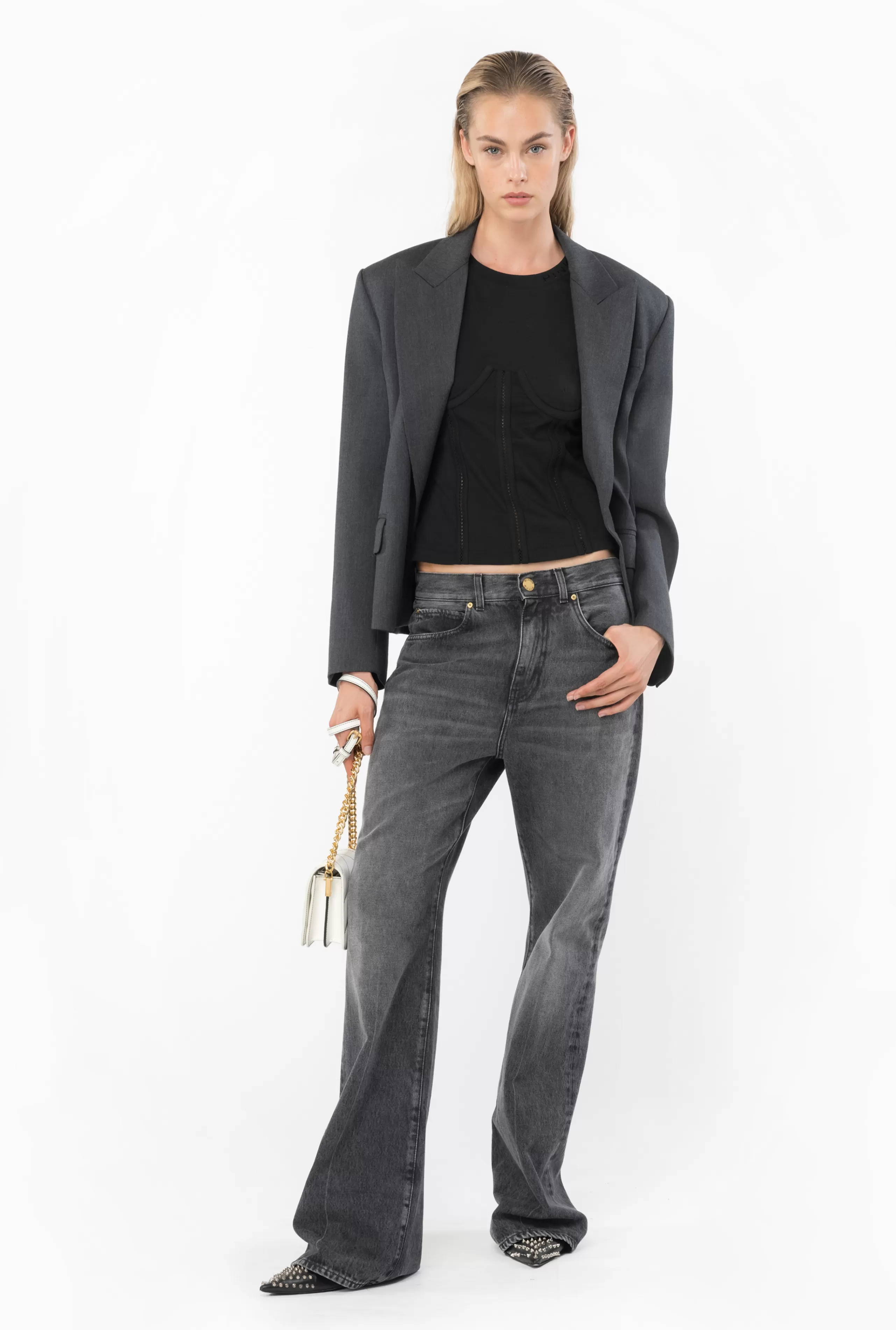 PINKO DŻINSY-Dżinsy Wide Leg Denim Black