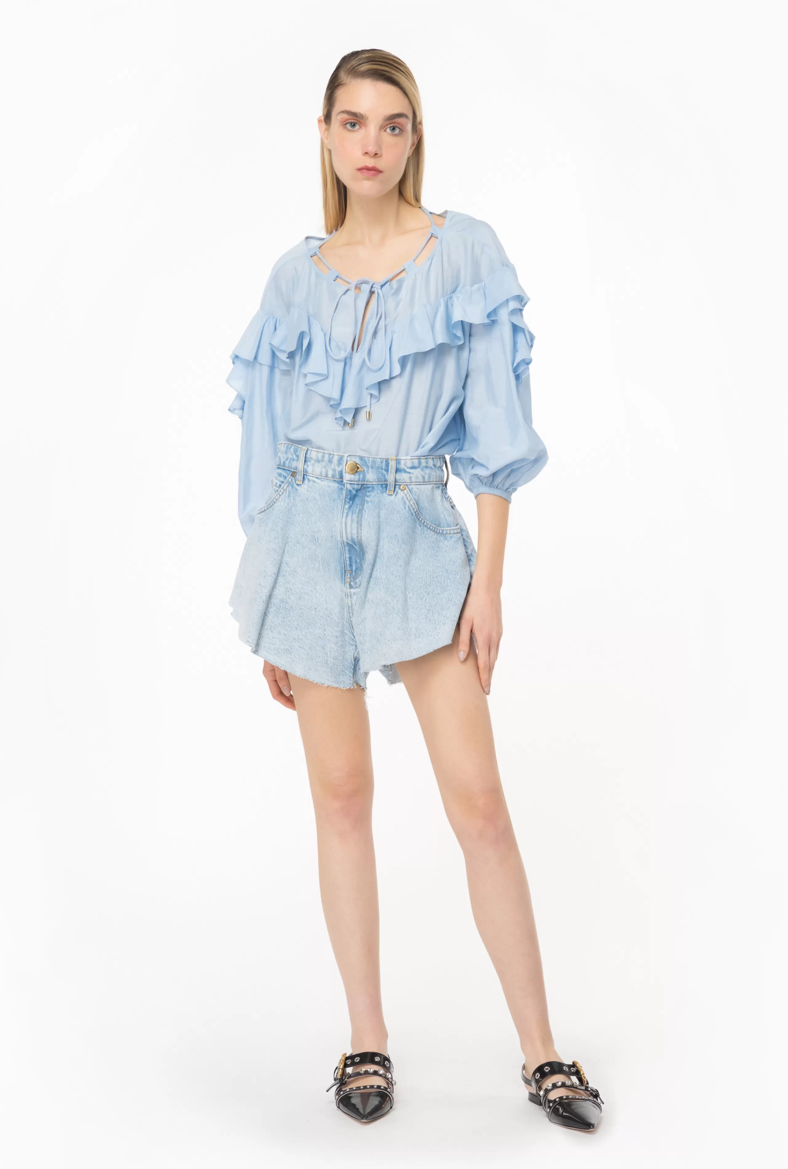 PINKO DŻINSY | Spodnie-Szorty Butterfly Denim Ocean