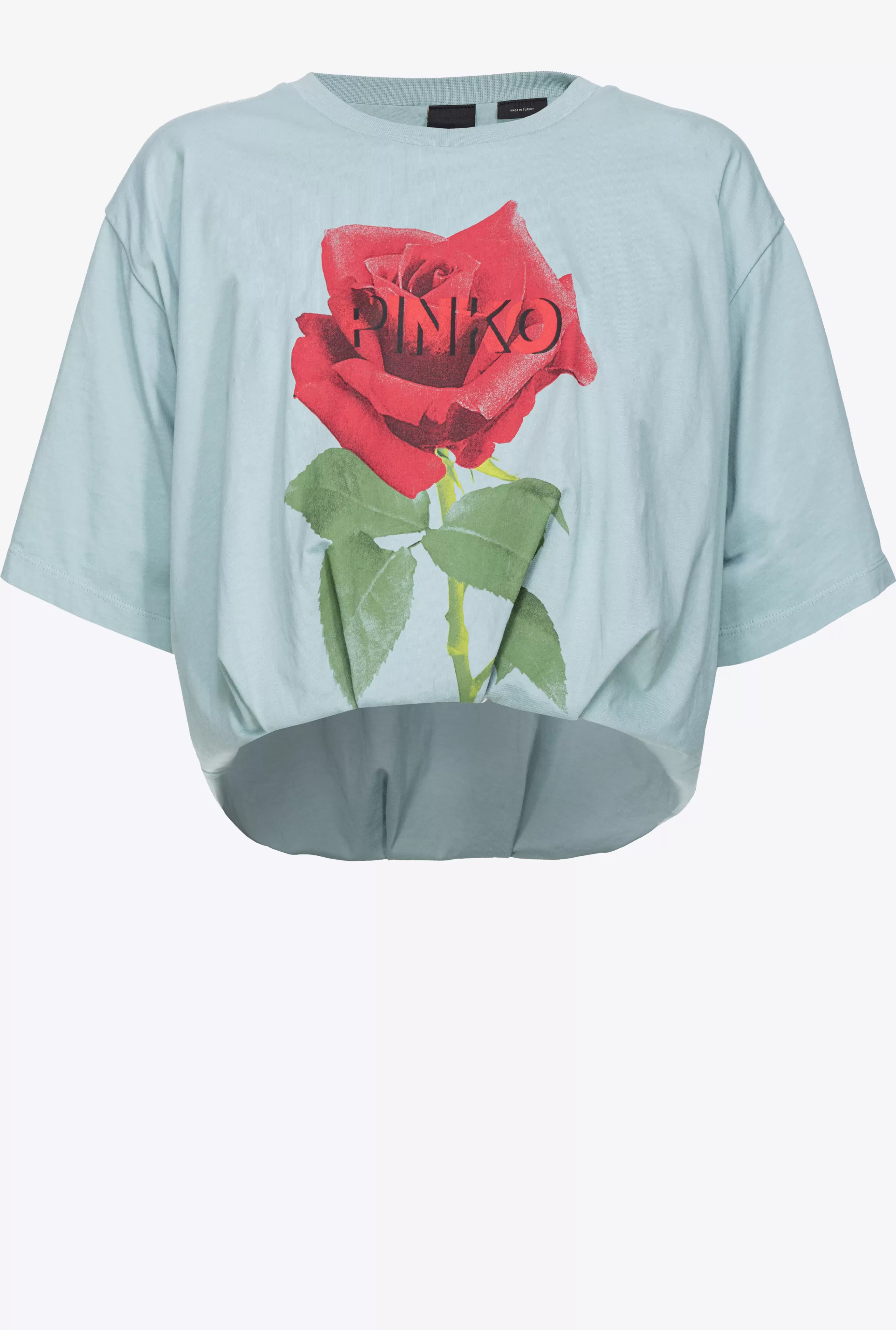 PINKO TOPY-T-shirt Crop Z Nadrukiem Róży