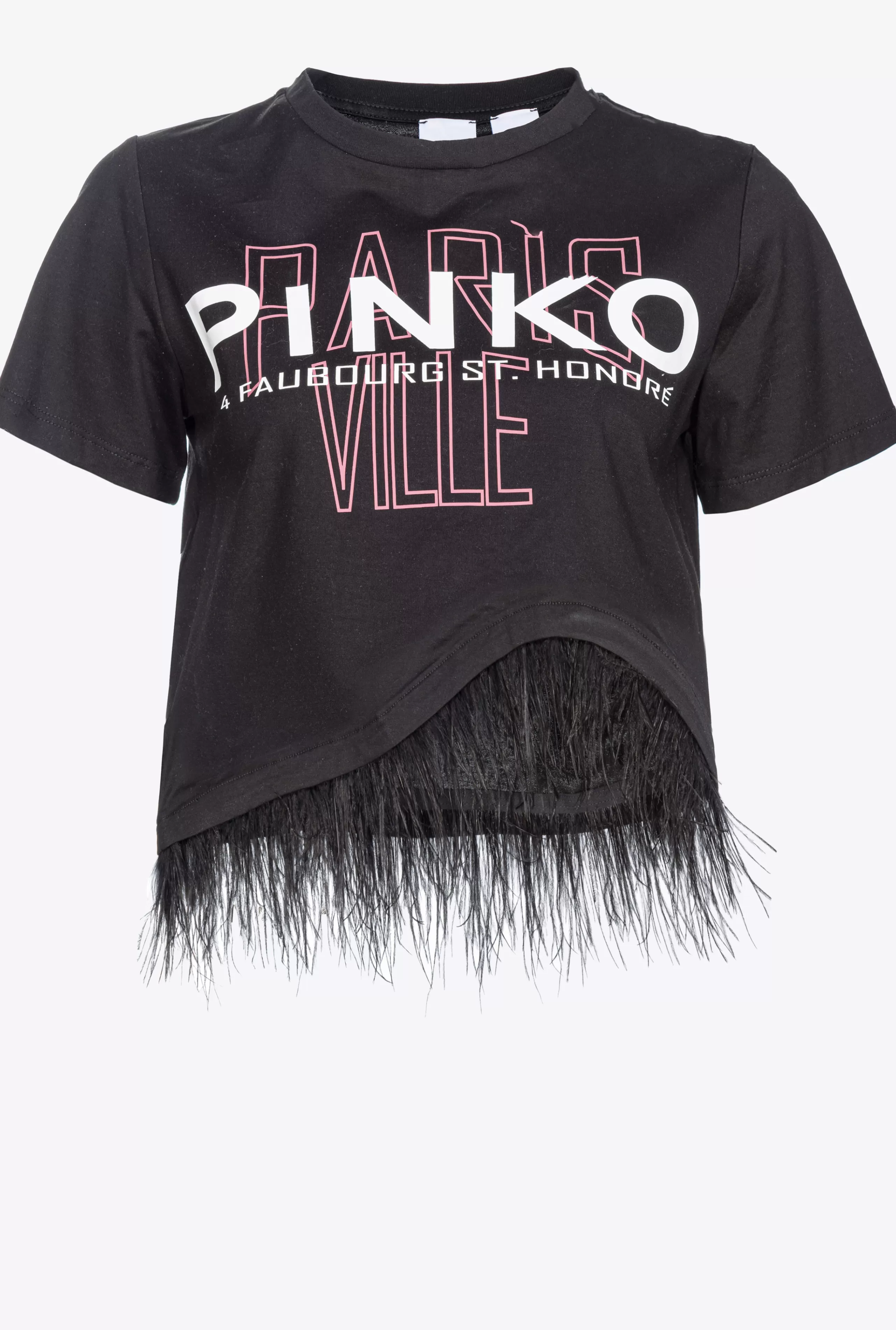 PINKO TOPY-T-shirt Cities Z Piórami