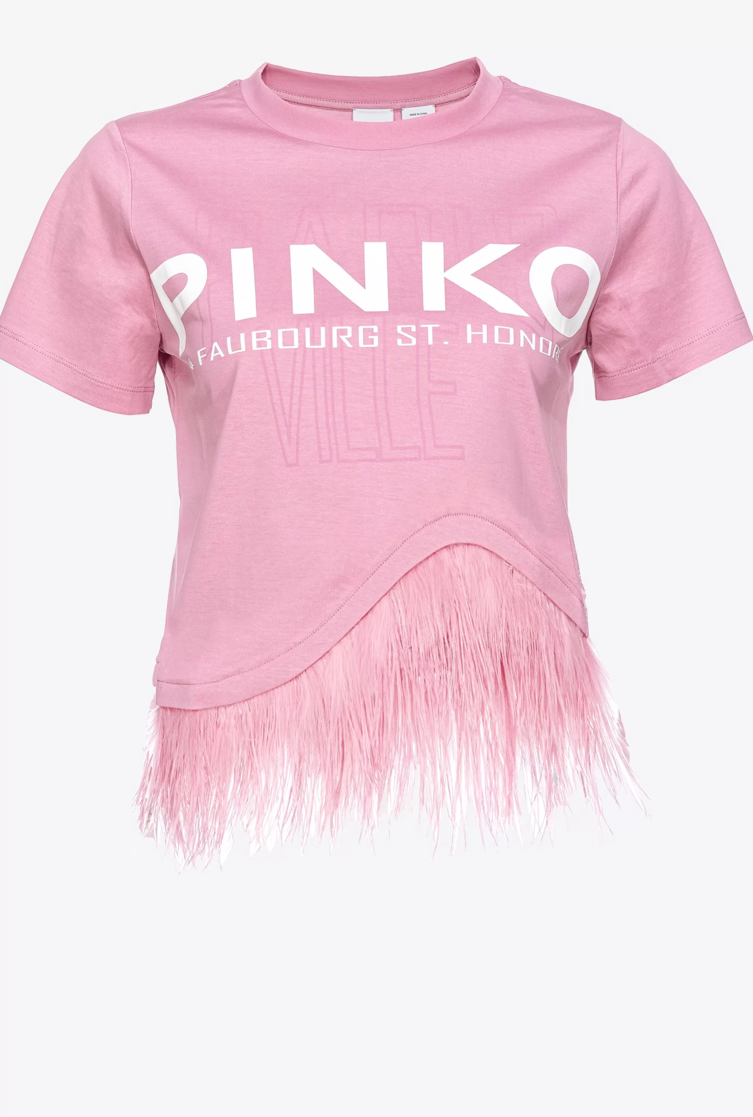 PINKO TOPY-T-shirt Cities Z Piórami